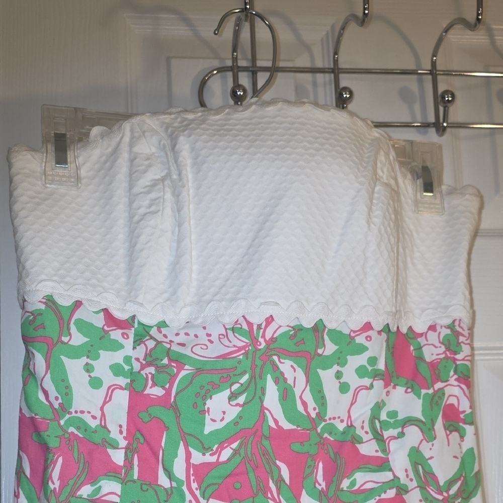Lilly Pulitzer Cotton  White Strapless Dress with Pink & Green Floral Print 2 - Picture 4 of 16